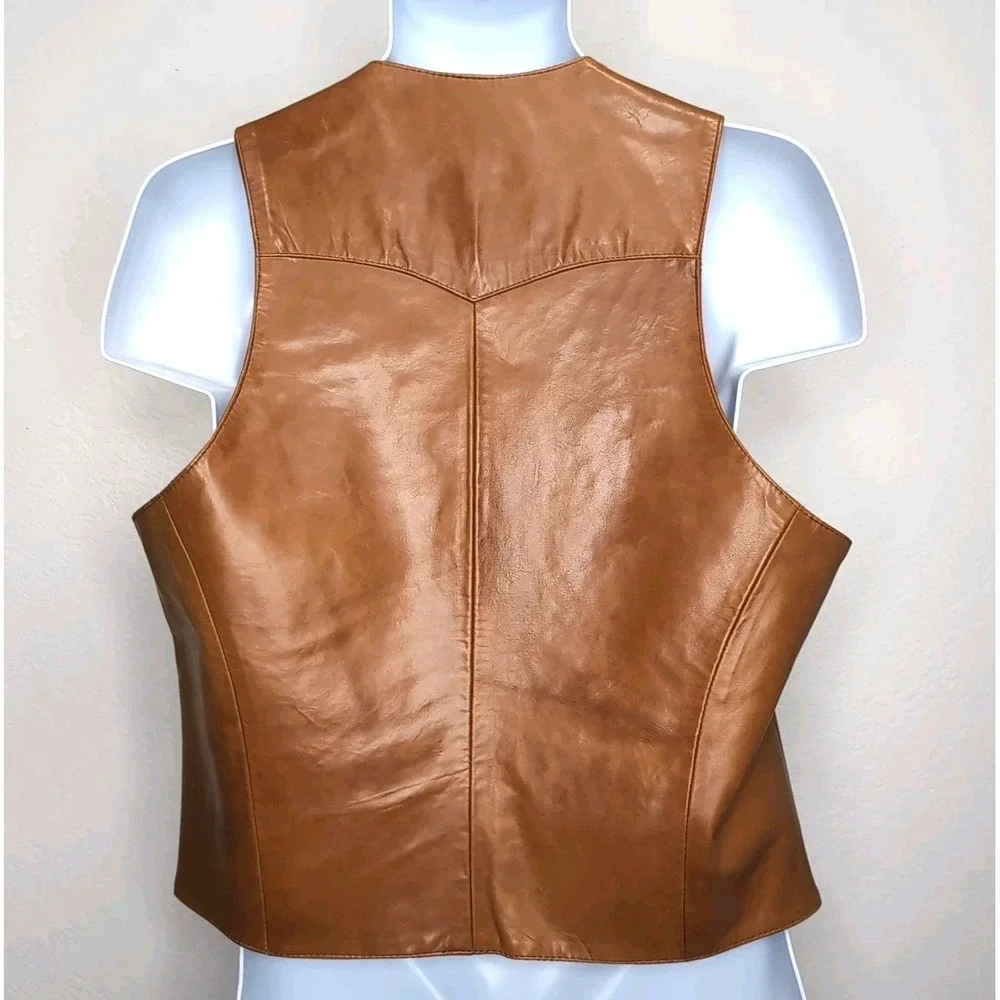 Vtg Remy Leather Fashions Leather Vest Mens 42 Cognac Brown Western‎ USA